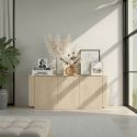 Buffet 3 portes aspect chêne clair design coins arrondis - ADILL
