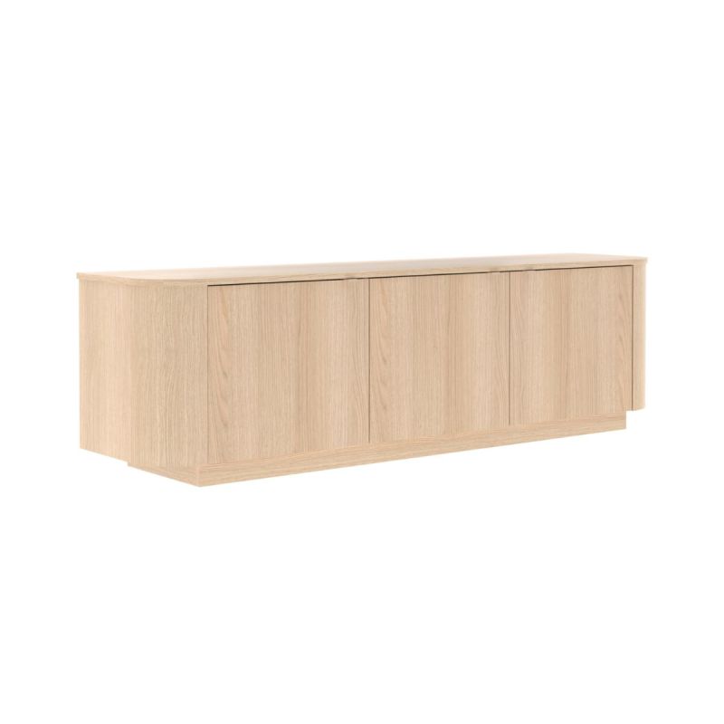 Meuble TV 3 portes aspect chêne clair design coins arrondis - ADILL