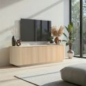 Meuble TV 3 portes aspect chêne clair design coins arrondis - ADILL