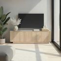 Meuble TV 3 portes aspect chêne clair design coins arrondis - ADILL