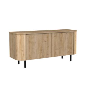 Meuble TV 2 portes aspect bois finition Cadiz design coins arrondis pieds métal noir - VIVARINI