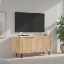 Meuble TV 2 portes aspect bois finition Cadiz design coins arrondis pieds métal noir - VIVARINI