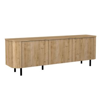 Meuble TV 3 portes aspect bois finition Cadiz design coins arrondis pieds métal noir - VIVARINI