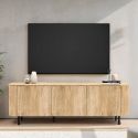 Meuble TV 3 portes aspect bois finition Cadiz design coins arrondis pieds métal noir - VIVARINI