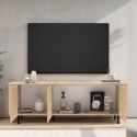 Meuble TV 3 portes aspect bois finition Cadiz design coins arrondis pieds métal noir - VIVARINI