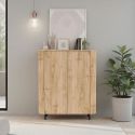 Meuble de rangement 2 portes aspect bois finition Cadiz design coins arrondis pieds métal noir - VIVARINI