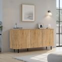 Buffet 3 portes aspect bois finition Cadiz design coins arrondis pieds métal noir - VIVARINI