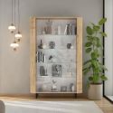 Vitrine 2 portes aspect bois finition Cadiz design coins arrondis pieds métal noir - VIVARINI