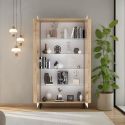 Vitrine 2 portes aspect bois finition Cadiz design coins arrondis pieds métal noir - VIVARINI