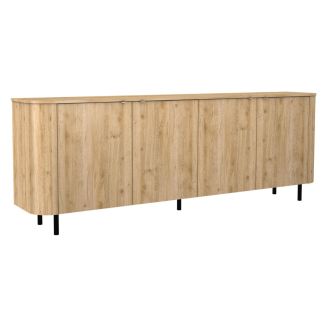 Buffet 4 portes aspect bois finition Cadiz design coins arrondis pieds métal noir - VIVARINI