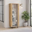 Vitrine 1 porte aspect bois finition Cadiz design coins arrondis pieds métal noir - VIVARINI