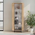 Vitrine 1 porte aspect bois finition Cadiz design coins arrondis pieds métal noir - VIVARINI