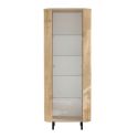 Vitrine 1 porte aspect bois finition Cadiz design coins arrondis pieds métal noir - VIVARINI