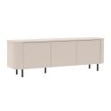 Meuble TV 3 portes finition laqué beige design coins arrondis pieds métal noir - LYNA
