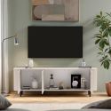 Meuble TV 3 portes finition laqué beige design coins arrondis pieds métal noir - LYNA