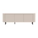 Meuble TV 3 portes finition laqué beige design coins arrondis pieds métal noir - LYNA
