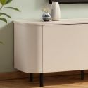Meuble TV 3 portes finition laqué beige design coins arrondis pieds métal noir - LYNA