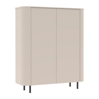 Meuble de rangement 2 portes finition laqué beige design coins arrondis pieds métal noir - LYNA