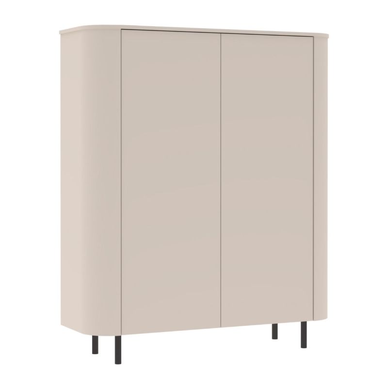 Meuble de rangement 2 portes finition laqué beige design coins arrondis pieds métal noir - LYNA