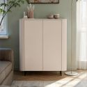 Meuble de rangement 2 portes finition laqué beige design coins arrondis pieds métal noir - LYNA