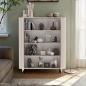 Meuble de rangement 2 portes finition laqué beige design coins arrondis pieds métal noir - LYNA