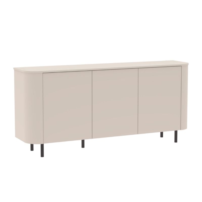 Buffet 3 portes finition laqué beige design coins arrondis pieds métal noir - LYNA