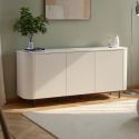 Buffet 3 portes finition laqué beige design coins arrondis pieds métal noir - LYNA