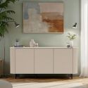 Buffet 3 portes finition laqué beige design coins arrondis pieds métal noir - LYNA