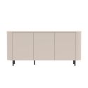 Buffet 3 portes finition laqué beige design coins arrondis pieds métal noir - LYNA