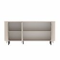 Buffet 3 portes finition laqué beige design coins arrondis pieds métal noir - LYNA