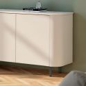 Buffet 3 portes finition laqué beige design coins arrondis pieds métal noir - LYNA