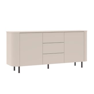 Buffet 2 portes 3 tiroirs finition laqué beige design coins arrondis pieds métal noir - LYNA
