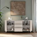 Buffet 2 portes 3 tiroirs finition laqué beige design coins arrondis pieds métal noir - LYNA