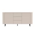Buffet 2 portes 3 tiroirs finition laqué beige design coins arrondis pieds métal noir - LYNA