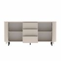 Buffet 2 portes 3 tiroirs finition laqué beige design coins arrondis pieds métal noir - LYNA