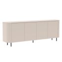 Buffet 4 portes finition laqué beige design coins arrondis pieds métal noir - LYNA