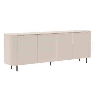 Buffet 4 portes finition laqué beige design coins arrondis pieds métal noir - LYNA
