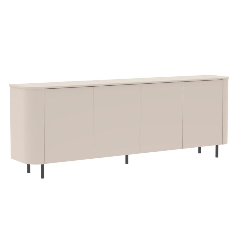 Buffet 4 portes finition laqué beige design coins arrondis pieds métal noir - LYNA