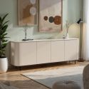 Buffet 4 portes finition laqué beige design coins arrondis pieds métal noir - LYNA