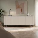 Buffet 4 portes finition laqué beige design coins arrondis pieds métal noir - LYNA