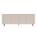 Buffet 4 portes finition laqué beige design coins arrondis pieds métal noir - LYNA