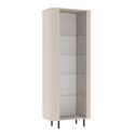 Vitrine 1 porte finition laqué beige design coins arrondis pieds métal noir - LYNA