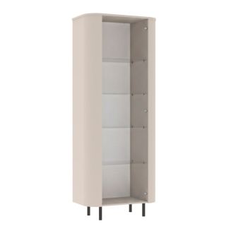 Vitrine 1 porte finition laqué beige design coins arrondis pieds métal noir - LYNA
