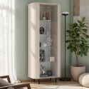 Vitrine 1 porte finition laqué beige design coins arrondis pieds métal noir - LYNA