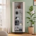 Vitrine 1 porte finition laqué beige design coins arrondis pieds métal noir - LYNA