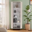 Vitrine 1 porte finition laqué beige design coins arrondis pieds métal noir - LYNA
