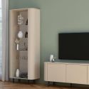 Vitrine 1 porte finition laqué beige design coins arrondis pieds métal noir - LYNA