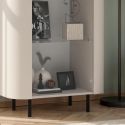 Vitrine 1 porte finition laqué beige design coins arrondis pieds métal noir - LYNA