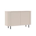 Buffet 2 portes finition laqué beige design coins arrondis pieds métal noir - LYNA