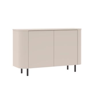 Buffet 2 portes finition laqué beige design coins arrondis pieds métal noir - LYNA